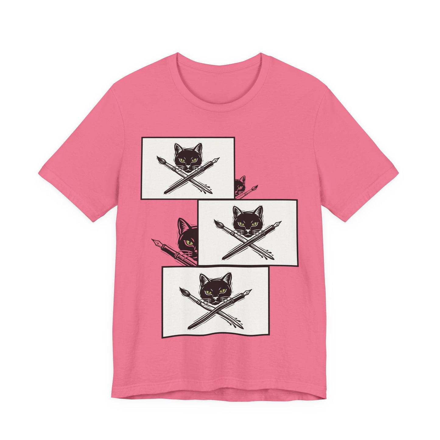 CreativeCat - Stack of 3 - Cat & Paintbrush and Pen Graphic Tee — Artist Cat Illustration T-Shirt