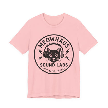 Meowhaus Sound Labs Cat Logo Tee - Large Clear Logo - Fort Wayne Indiana Audio Sound Music Recording Production Studio