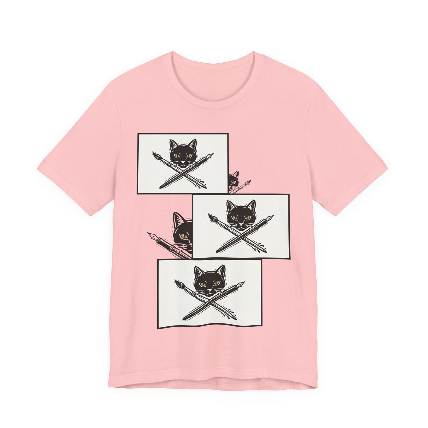 CreativeCat - Stack of 3 - Cat & Paintbrush and Pen Graphic Tee — Artist Cat Illustration T-Shirt