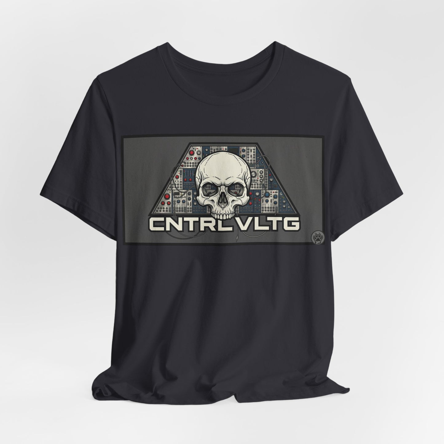 CV Control Voltage - TriBase Grey - Skull Modular Synth Analog Circuit 'CNTRL VLTG' Graphic Tee - Retro Tech Skull T-Shirt