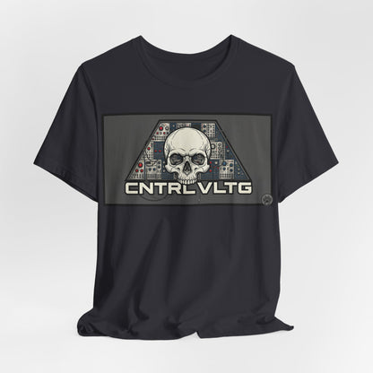 CV Control Voltage - TriBase Grey - Skull Modular Synth Analog Circuit 'CNTRL VLTG' Graphic Tee - Retro Tech Skull T-Shirt