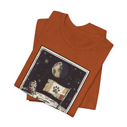 SpaceCat - Conquers The Moon! - Astronaut Cat Moon T-Shirt — Vintage Styled Space Kitty Flag Tee