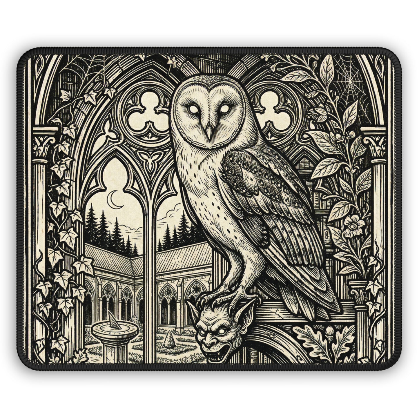 DarkArts - Owl 1 - Owl Gothic Mouse Pad — Medieval Courtyard Gaming Desk Mat