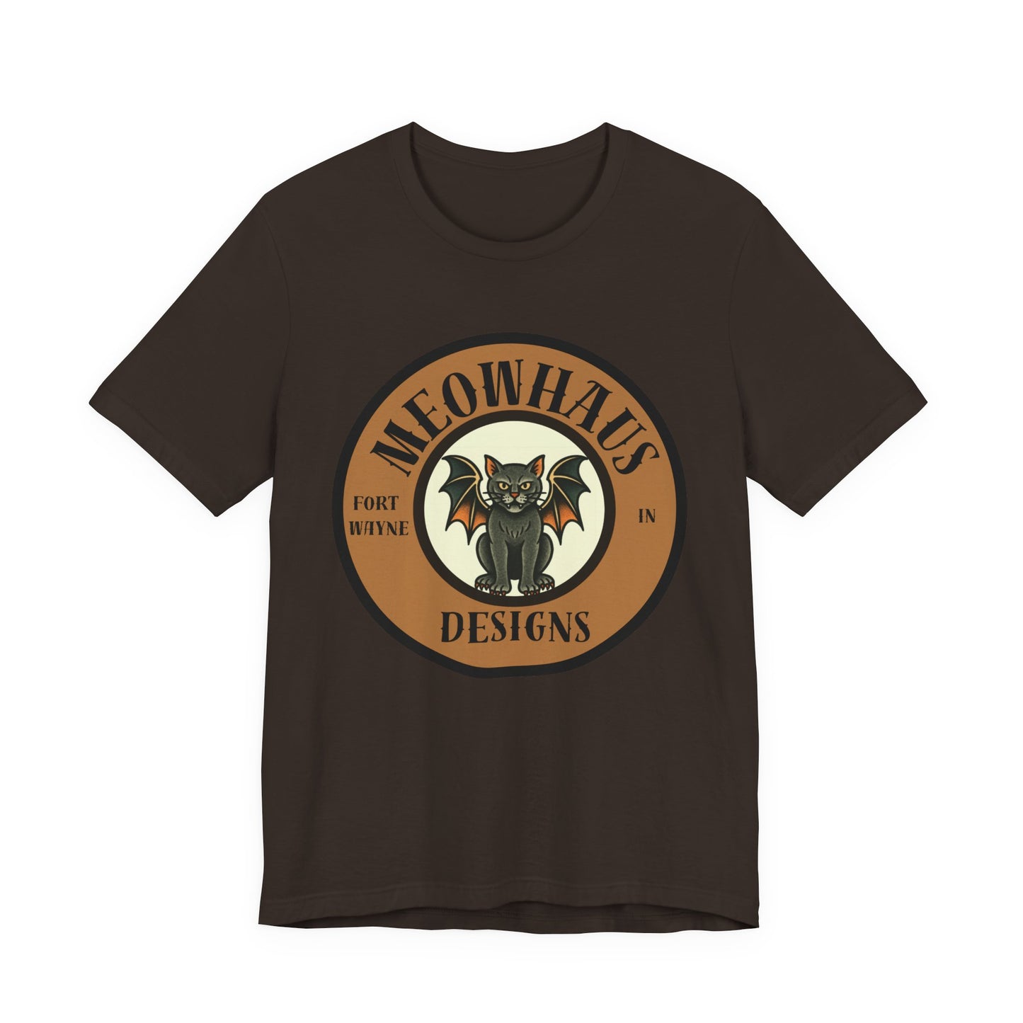 Meowhaus Designs Cat Circle Logo T-Shirt - Vintage Tattoo Cat-Bat Design