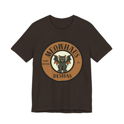 Meowhaus Designs Cat Circle Logo T-Shirt - Vintage Tattoo Cat-Bat Design