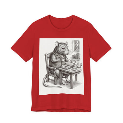 Ratney - "Cup of Tea & A Good Book" - Rodent Scholar T‑Shirt — Vintage Style Illustration of a Reading Rat with Tea