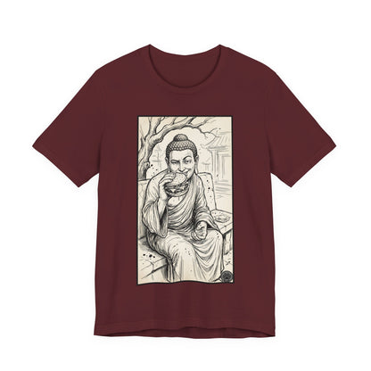 Bad Buddha Cheeseburger Sketch Tee — Humor Illustration T-Shirt