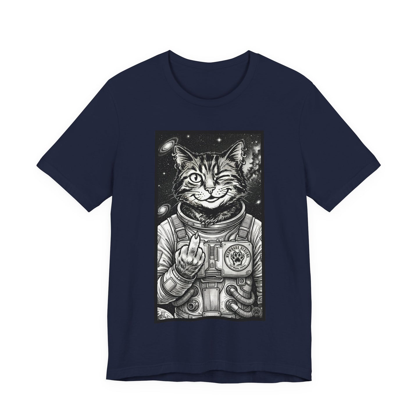 WinkyCat - The Astronaut (Giving Snarky Gesture) Cat Tee — Retro Space Cat Graphic T-Shirt