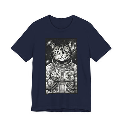 WinkyCat - The Astronaut (Giving Snarky Gesture) Cat Tee — Retro Space Cat Graphic T-Shirt