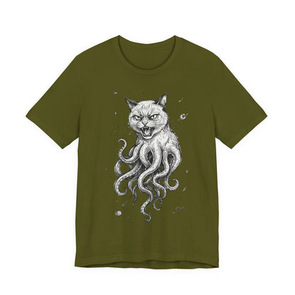 Alien Cat in Space - Cat-Octopus Graphic Tee — Cosmic Kitty Cthulhu Illustration T-Shirt