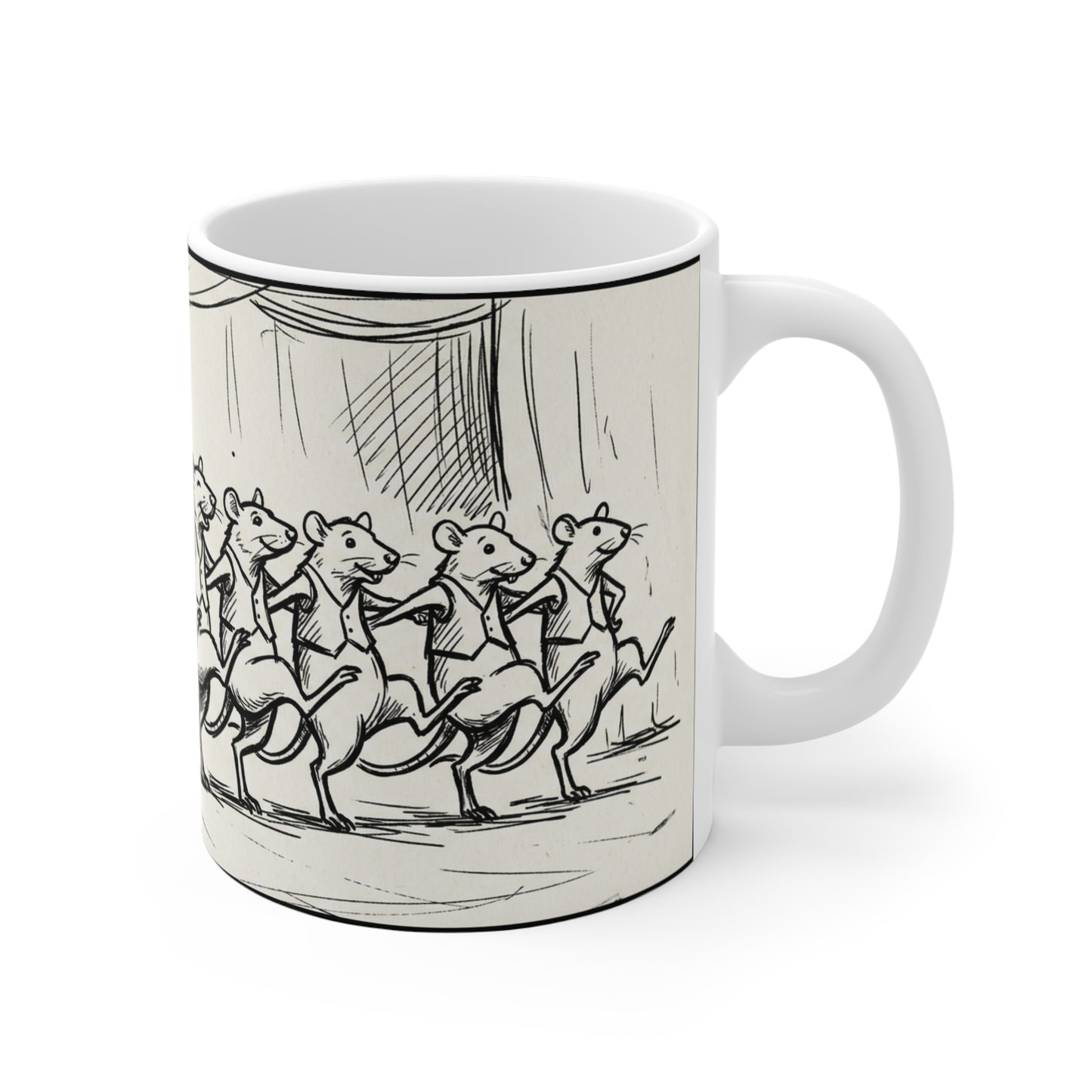 The Show Must Go On - 11oz Mug Ambi Handle - Dancing Rats Ceramic Mug — Cute and Funny