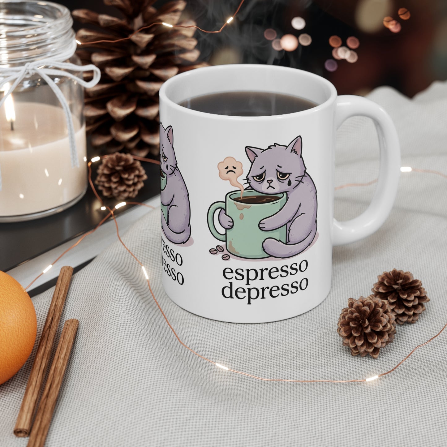 VOID - Espresso Depresso Cat Coffee Mug — Cute Sad Cat 11oz Tea Cup Gift