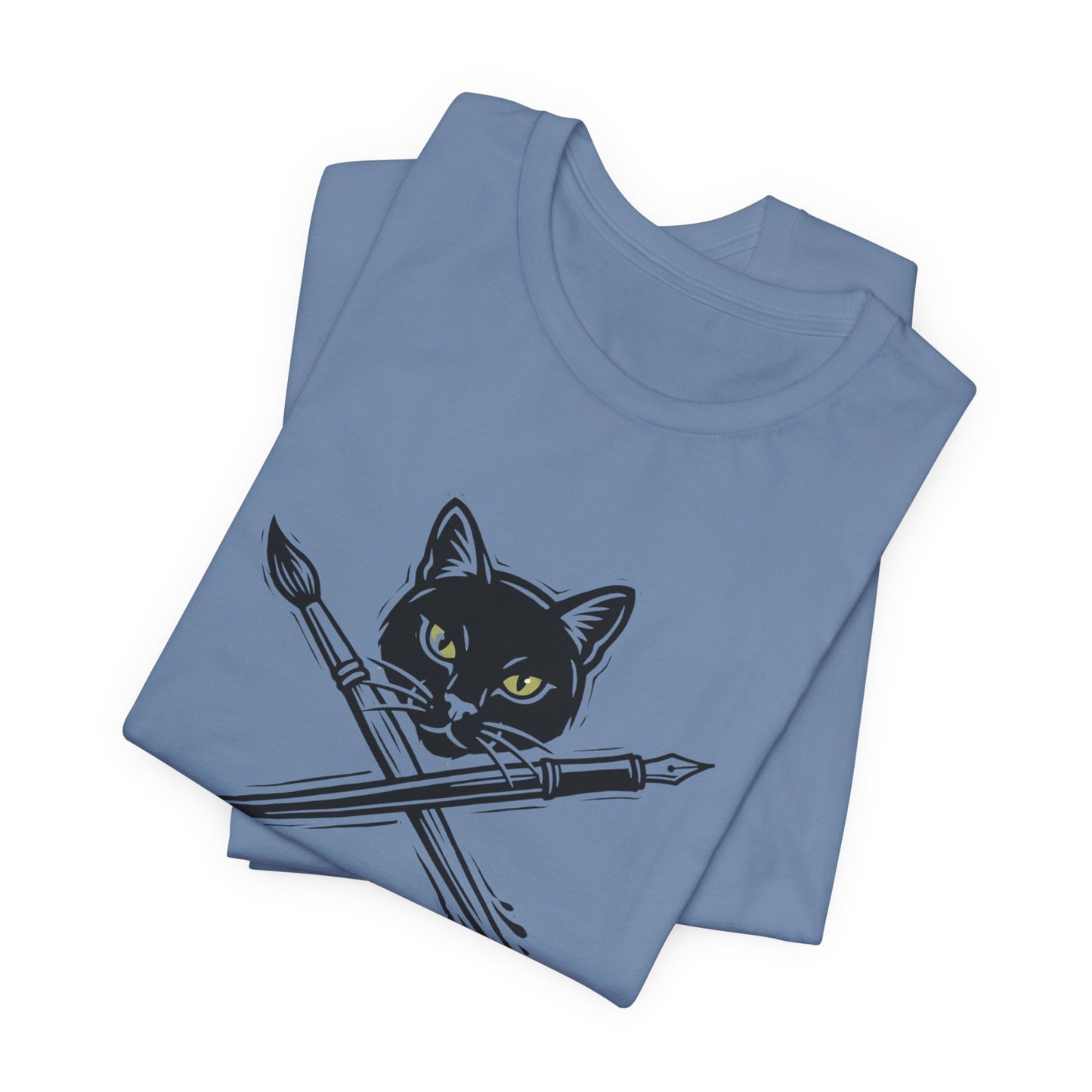 Creative Cat Version 2 - Artist Cat T-Shirt — Black Cat with Crossed Paintbrushes Graphic Tee