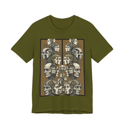 Family Of Thought = "Too Much To Parse" - Vintage Anatomical Heads Graphic Tee — Retro Profile Illustration T-Shirt