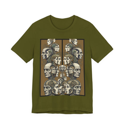 Family Of Thought = "Too Much To Parse" - Vintage Anatomical Heads Graphic Tee — Retro Profile Illustration T-Shirt