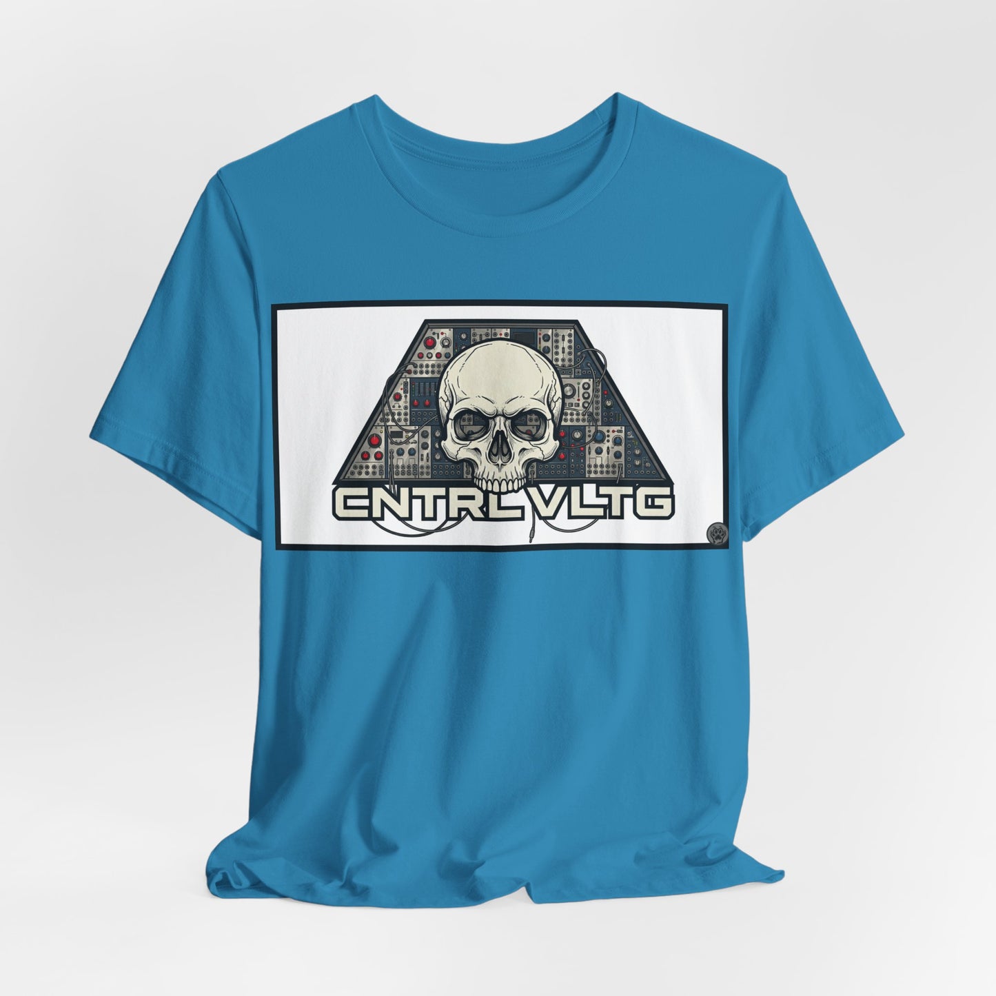 CV Control Voltage = TriBase White - Modular Synth Skull Analog Circuit Tee — “CNTRL VLTG” Retro Tech Graphic T-Shirt