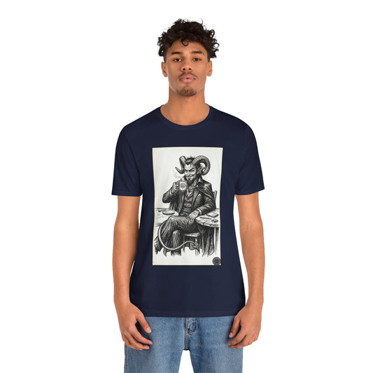 Devil's Brew - Coffee - Devil in a Suit Graphic Tee — Vintage Demon Illustration T-Shirt