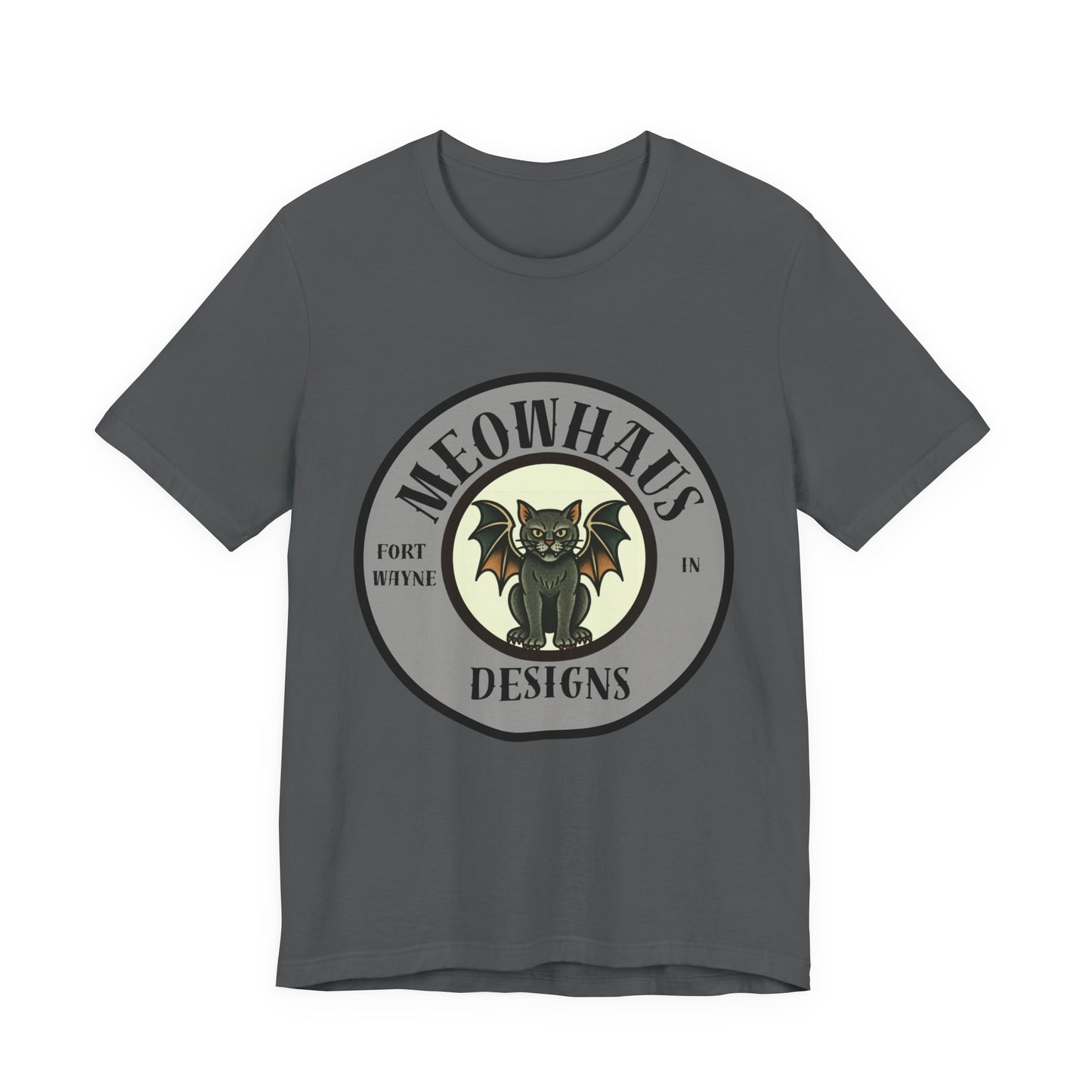 MHD Emblem - Grey Circle - Vintage Tattoo Meowhaus Designs Bat Cat Logo Tee