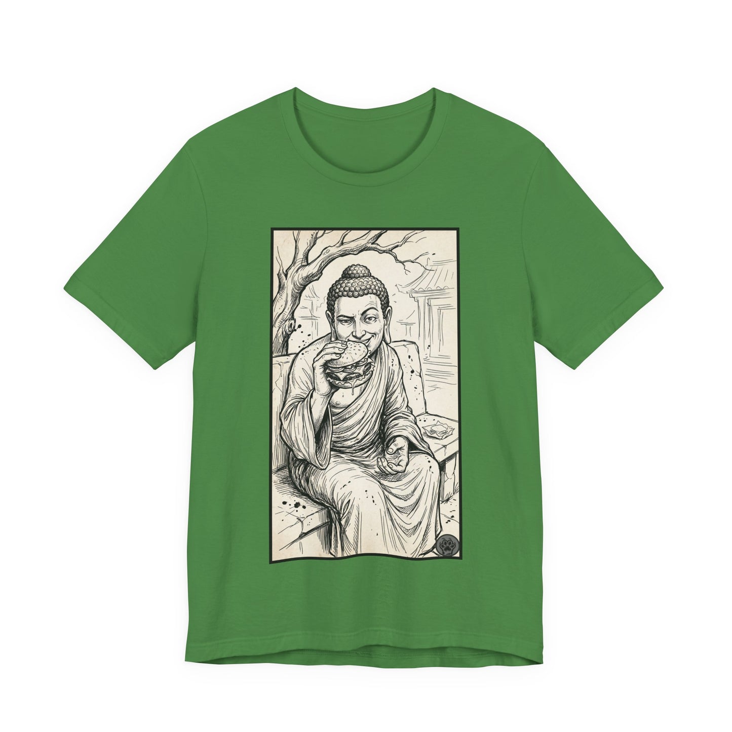 Bad Buddha Cheeseburger Sketch Tee — Humor Illustration T-Shirt