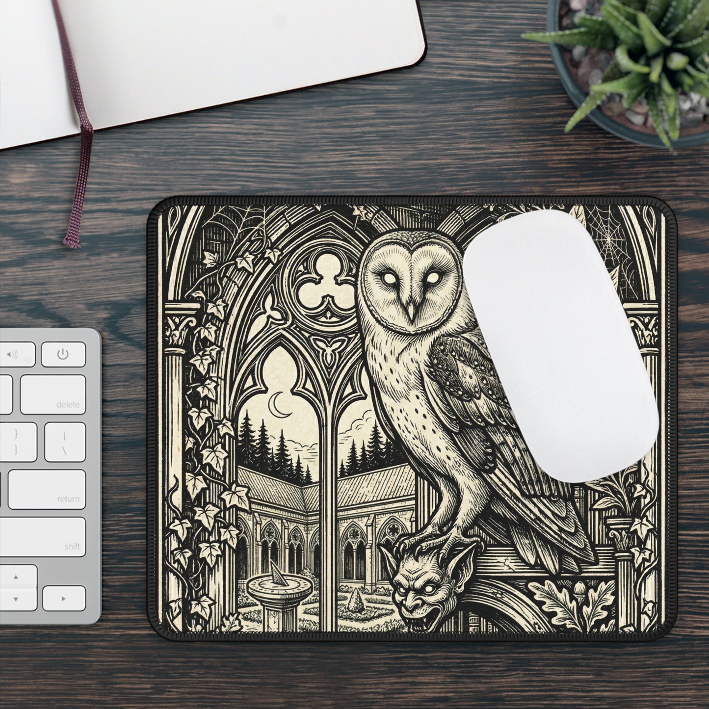 DarkArts - Owl 1 - Owl Gothic Mouse Pad — Medieval Courtyard Gaming Desk Mat