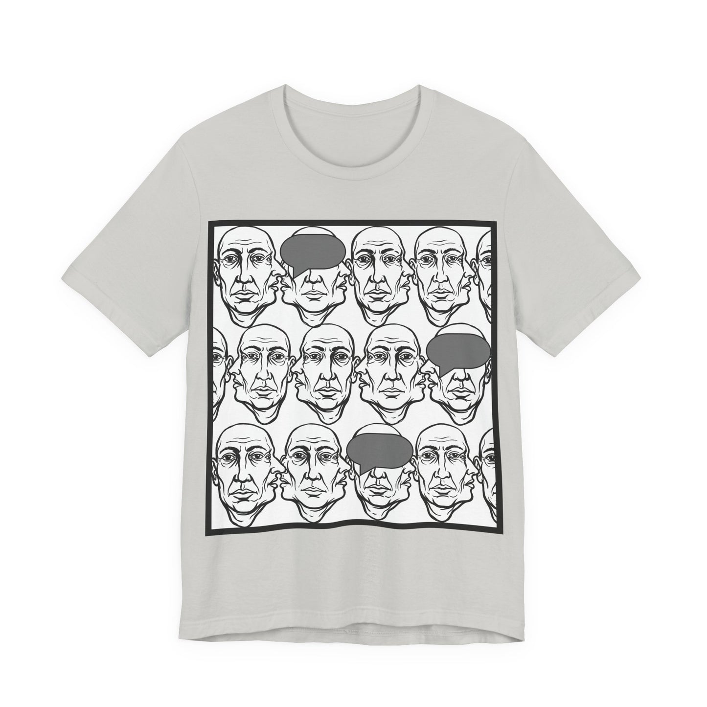 HotGossip - BlindedByGossip - Abstract Faces Pattern T-Shirt — Monochrome Repeating Portrait Graphic Tee