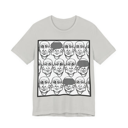 HotGossip - BlindedByGossip - Abstract Faces Pattern T-Shirt — Monochrome Repeating Portrait Graphic Tee