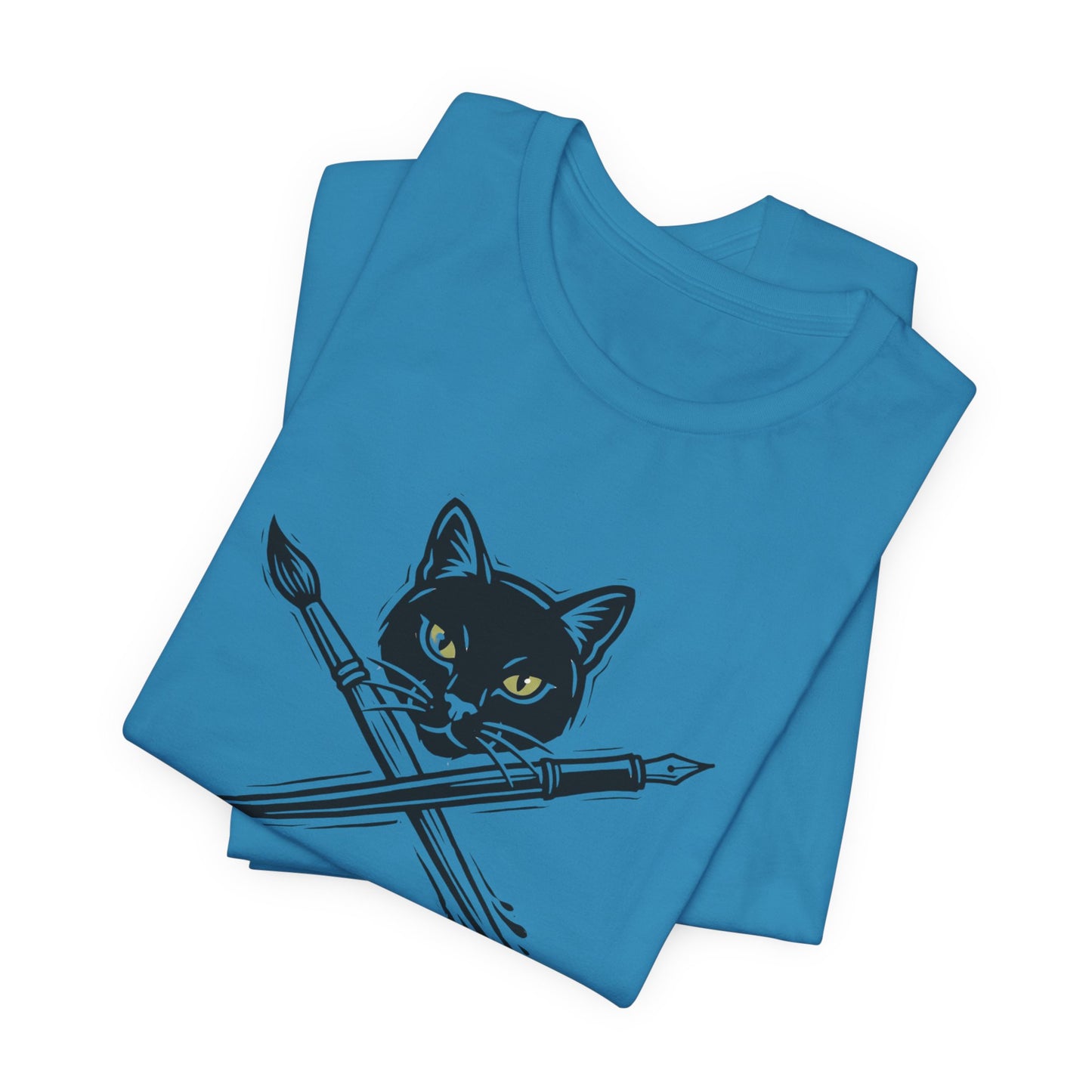 Creative Cat Version 2 - Artist Cat T-Shirt — Black Cat with Crossed Paintbrushes Graphic Tee