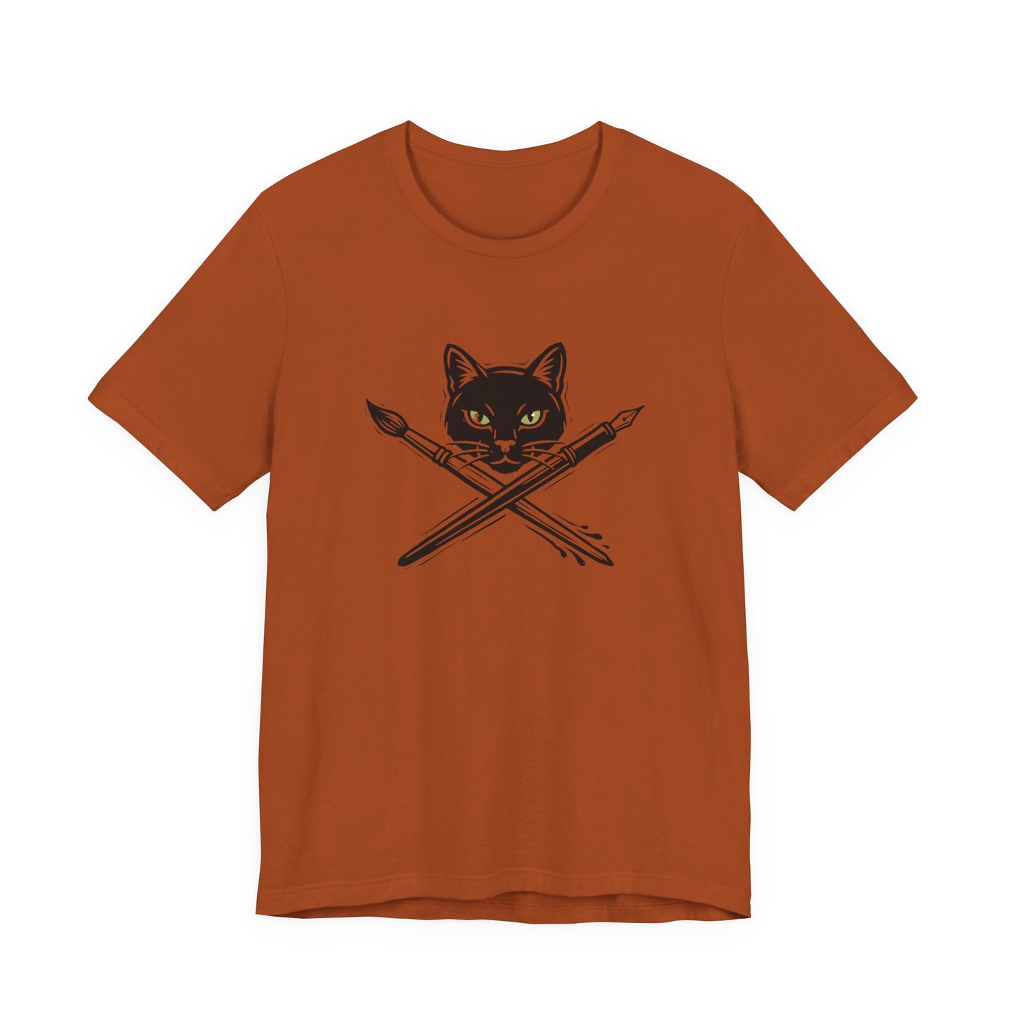 Creative Cat Version 2 - Artist Cat T-Shirt — Black Cat with Crossed Paintbrushes Graphic Tee