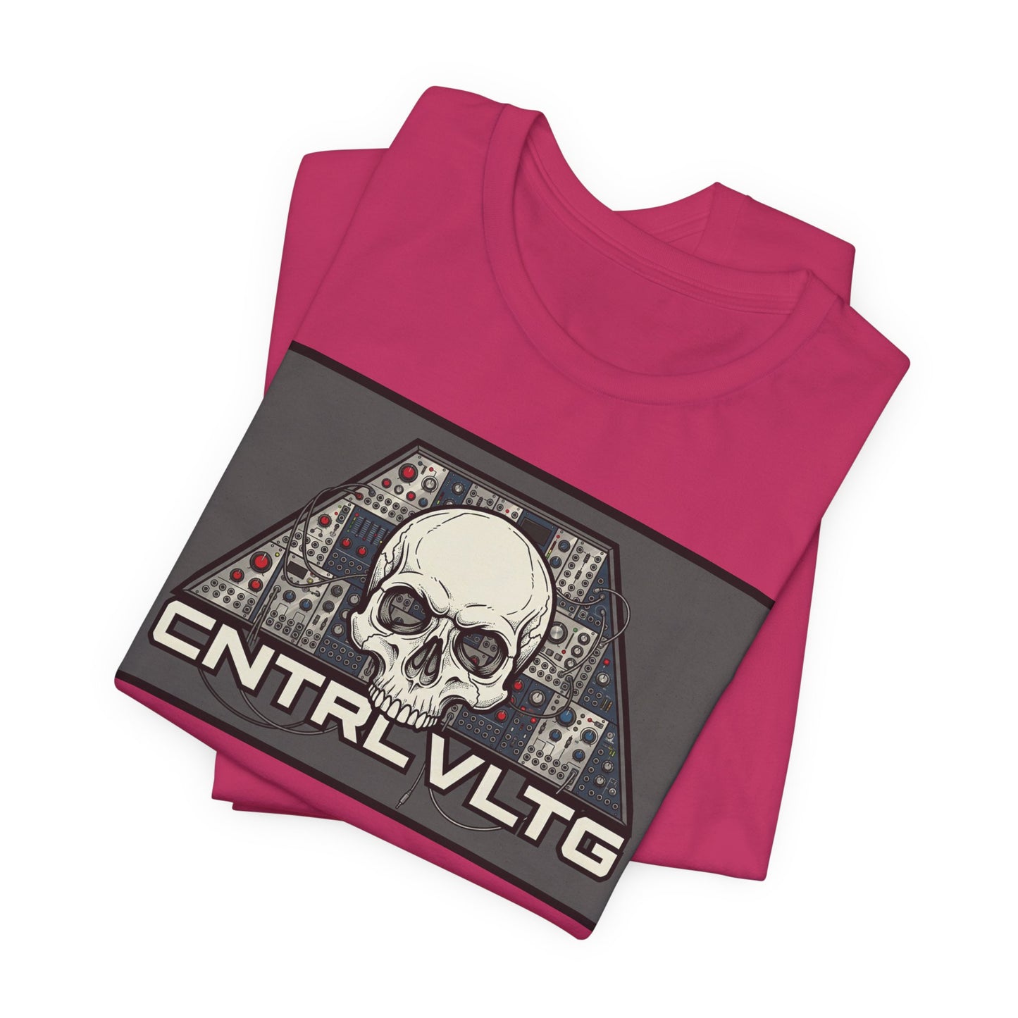 CV Control Voltage - TriBase Grey - Skull Modular Synth Analog Circuit 'CNTRL VLTG' Graphic Tee - Retro Tech Skull T-Shirt