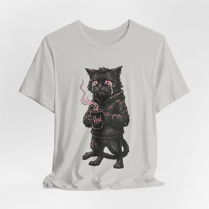 VOID - The Dark Void Cat T‑Shirt — Gothic Coffee Black Cat Illustration Tee