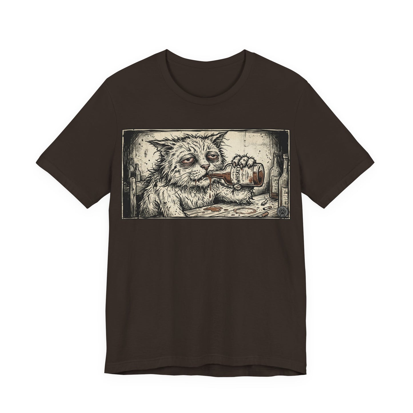 Scraps "Bad Day" - Cat Drinking Whiskey Graphic Tee — Vintage Drunk Depressed Cat T-Shirt