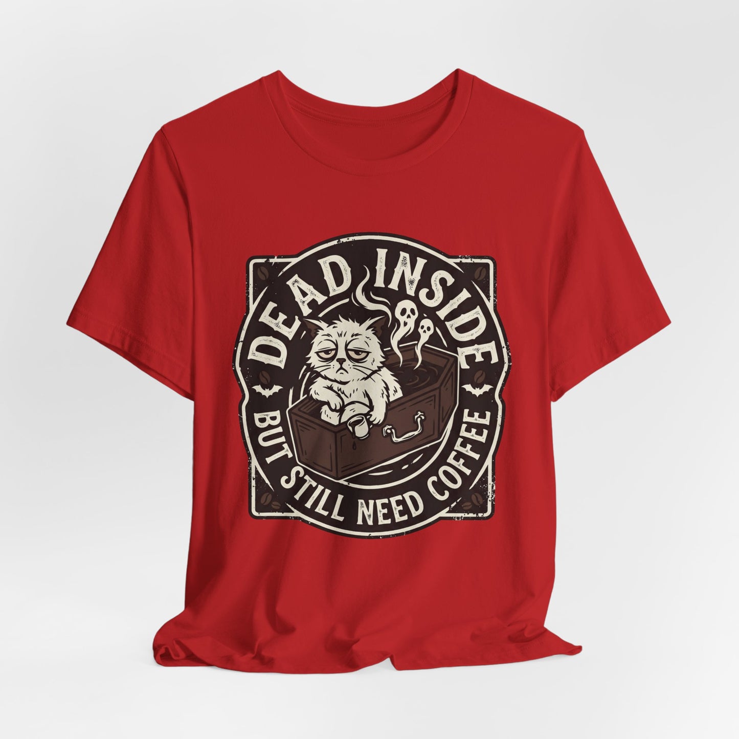 VOID - Dead Inside But Still Need Coffee T-Shirt - Coffee Cat Humor Tee