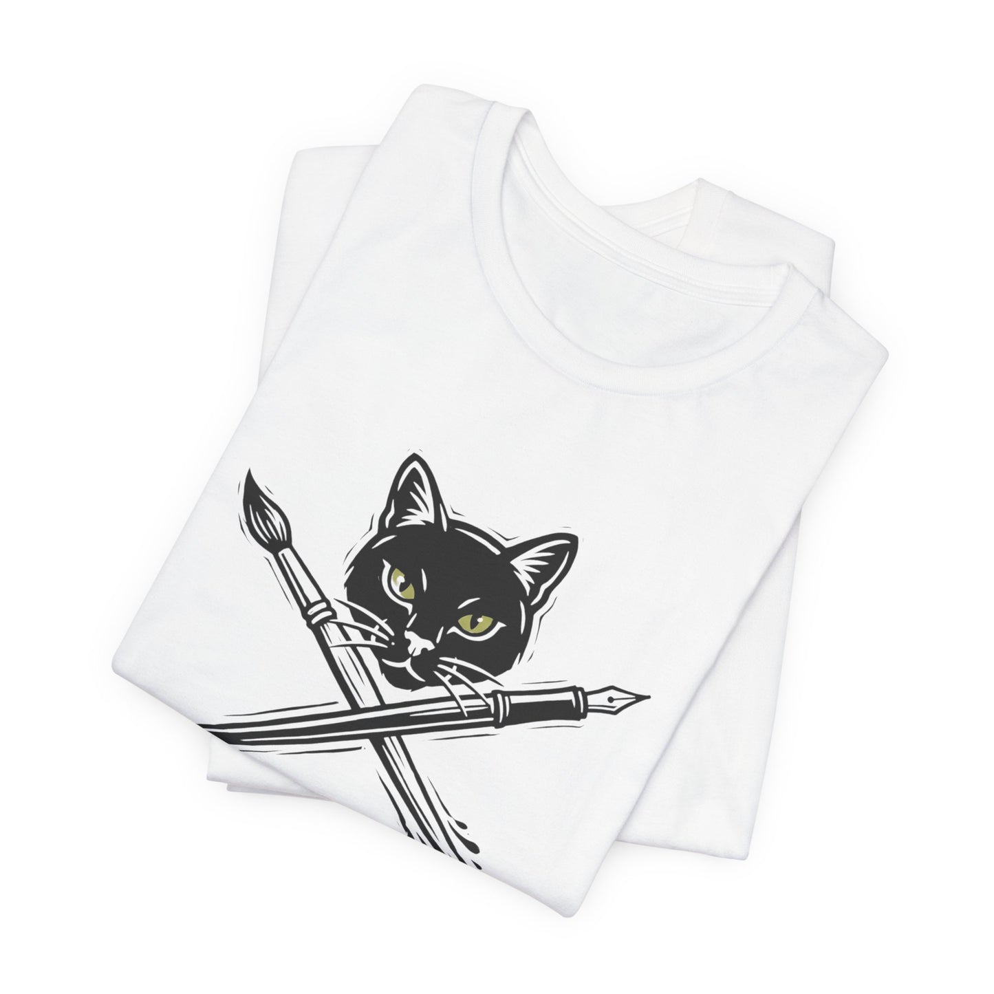 Creative Cat Version 2 - Artist Cat T-Shirt — Black Cat with Crossed Paintbrushes Graphic Tee