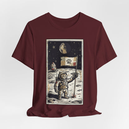 SpaceCat - Conquers The Moon! - Astronaut Cat Moon T-Shirt — Vintage Styled Space Kitty Flag Tee
