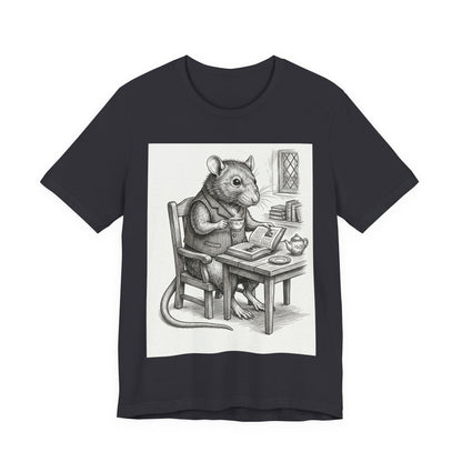 Ratney - "Cup of Tea & A Good Book" - Rodent Scholar T‑Shirt — Vintage Style Illustration of a Reading Rat with Tea