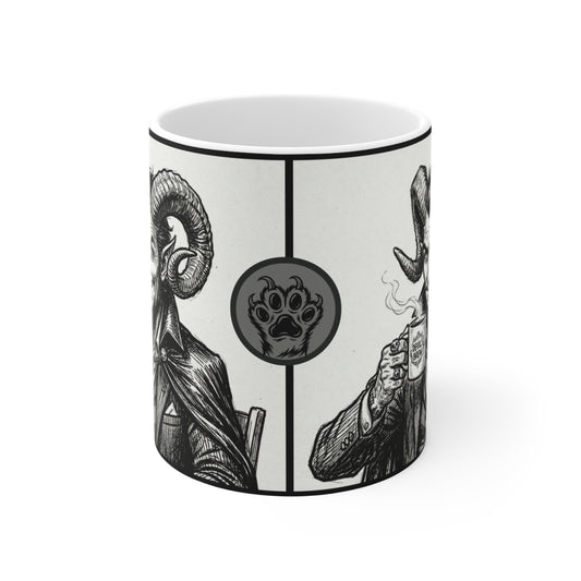 BLZB - "Devil's Brew" Coffee - 11oz Mug Ambi Handle — Religious Humor Vintage Devil Character Holding Coffee Mug (Gothic Occult Art)