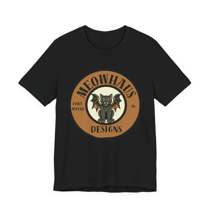 Meowhaus Designs Cat Circle Logo T-Shirt - Vintage Tattoo Cat-Bat Design