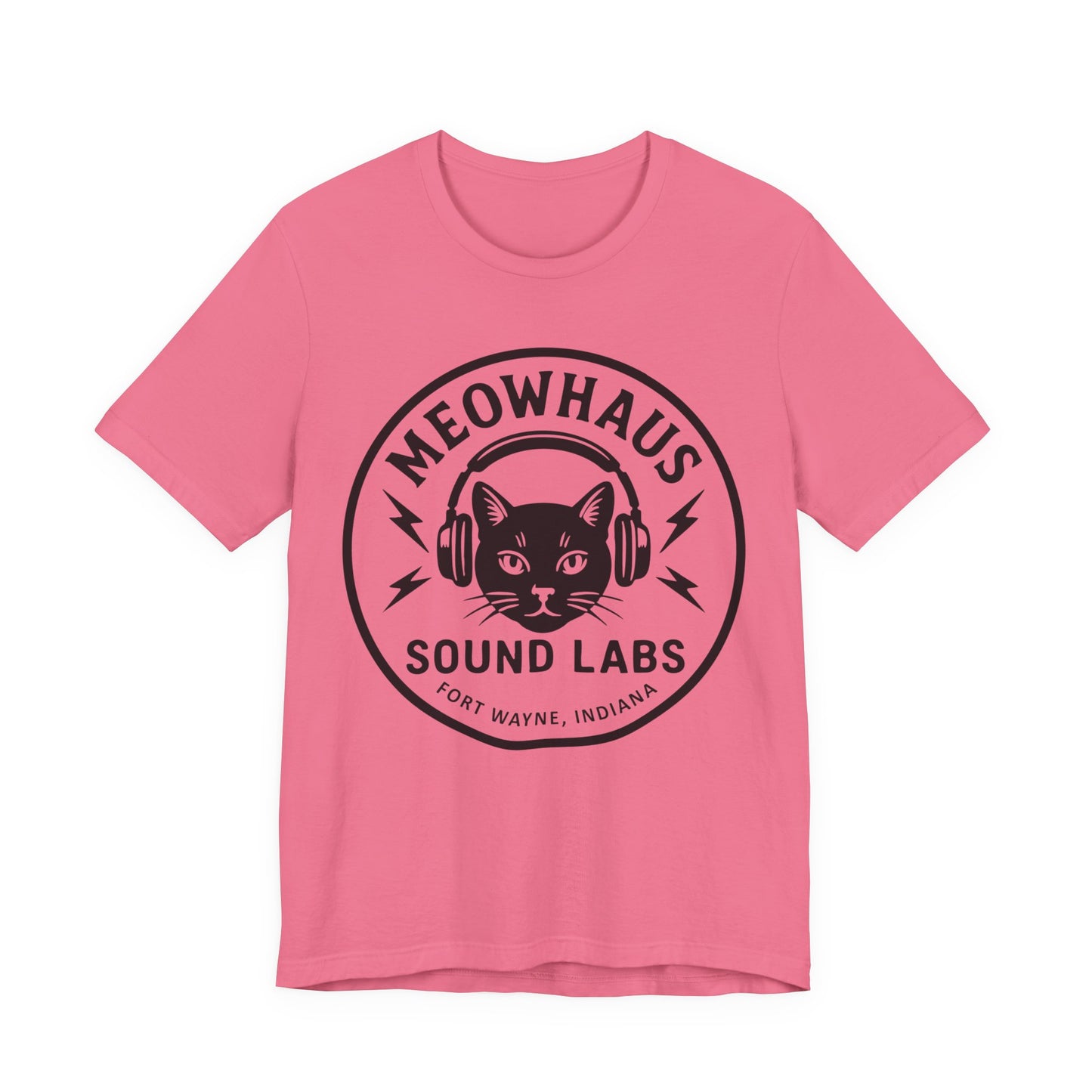 Meowhaus Sound Labs Cat Logo Tee - Large Clear Logo - Fort Wayne Indiana Audio Sound Music Recording Production Studio