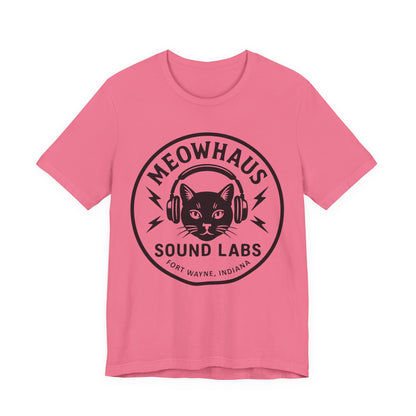 Meowhaus Sound Labs Cat Logo Tee - Large Clear Logo - Fort Wayne Indiana Audio Sound Music Recording Production Studio