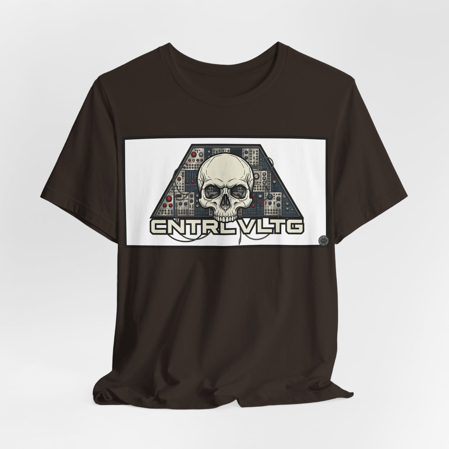 CV Control Voltage = TriBase White - Modular Synth Skull Analog Circuit Tee — “CNTRL VLTG” Retro Tech Graphic T-Shirt