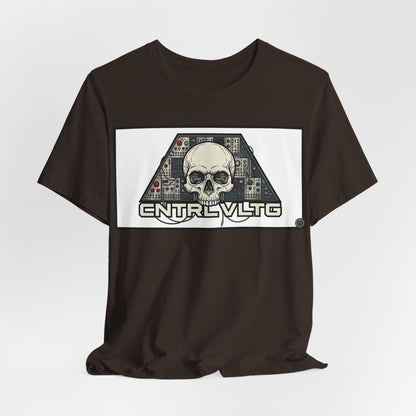 CV Control Voltage = TriBase White - Modular Synth Skull Analog Circuit Tee — “CNTRL VLTG” Retro Tech Graphic T-Shirt