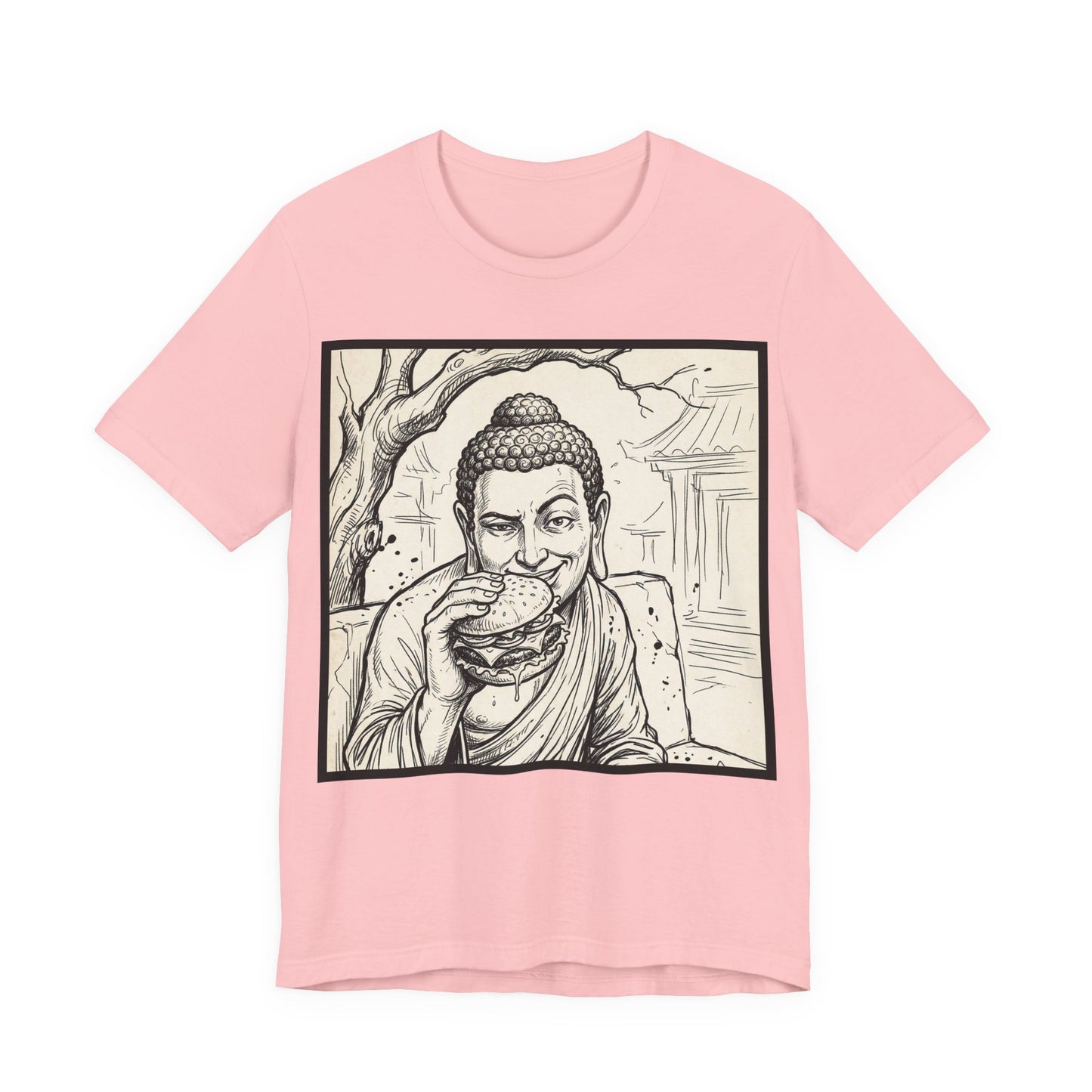 BadBuddha - Cheeseburger (Crop) - Buddha Eating A Delicious Juicy Cheeseburger Funny T‑Shirt Zen Humor