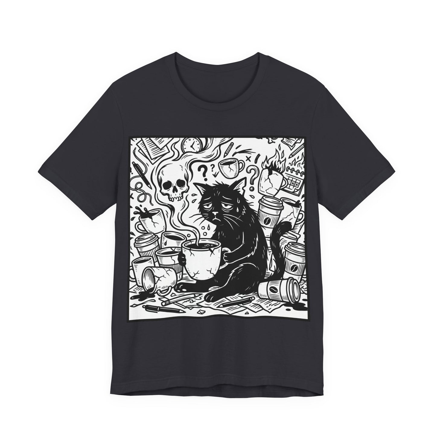VOID - Overwhelmed (Crop) - Coffee Grunge Black Cat Art Tee