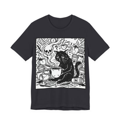 VOID - Overwhelmed (Crop) - Coffee Grunge Black Cat Art Tee
