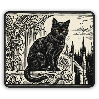 DarkArts - Cat 1 - Black Gothic Cat Gaming Mouse Pad — Vintage Cathedral Horror Desk Mat