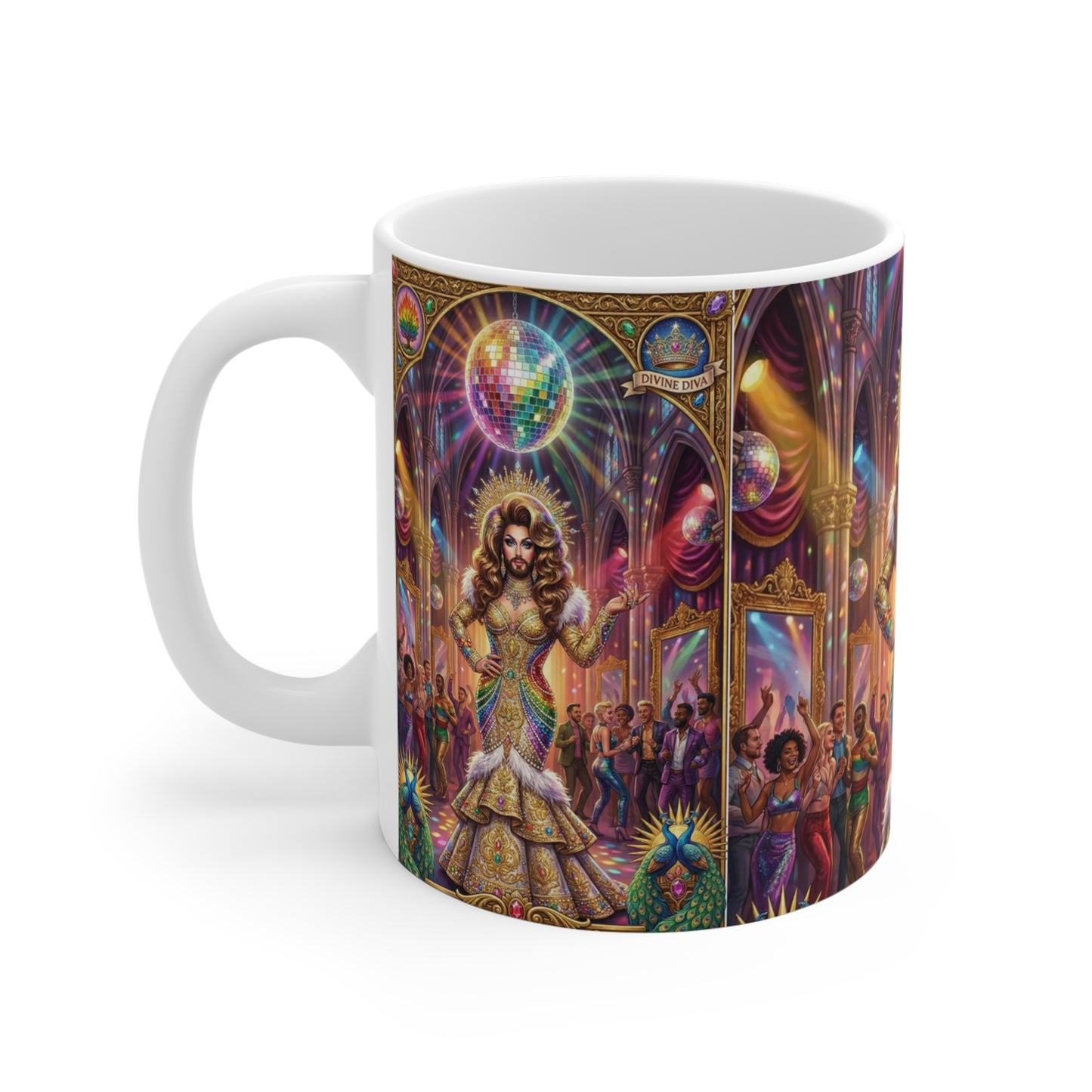 Disco Drag Queen Jesus - 11oz Mug Ambi Handle - God/Goddess Mug — Vibrant Pride Celebration Coffee Cup
