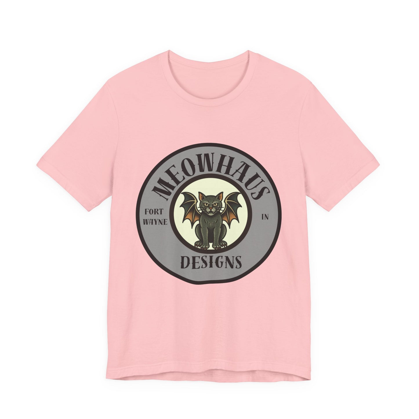 MHD Emblem - Grey Circle - Vintage Tattoo Meowhaus Designs Bat Cat Logo Tee