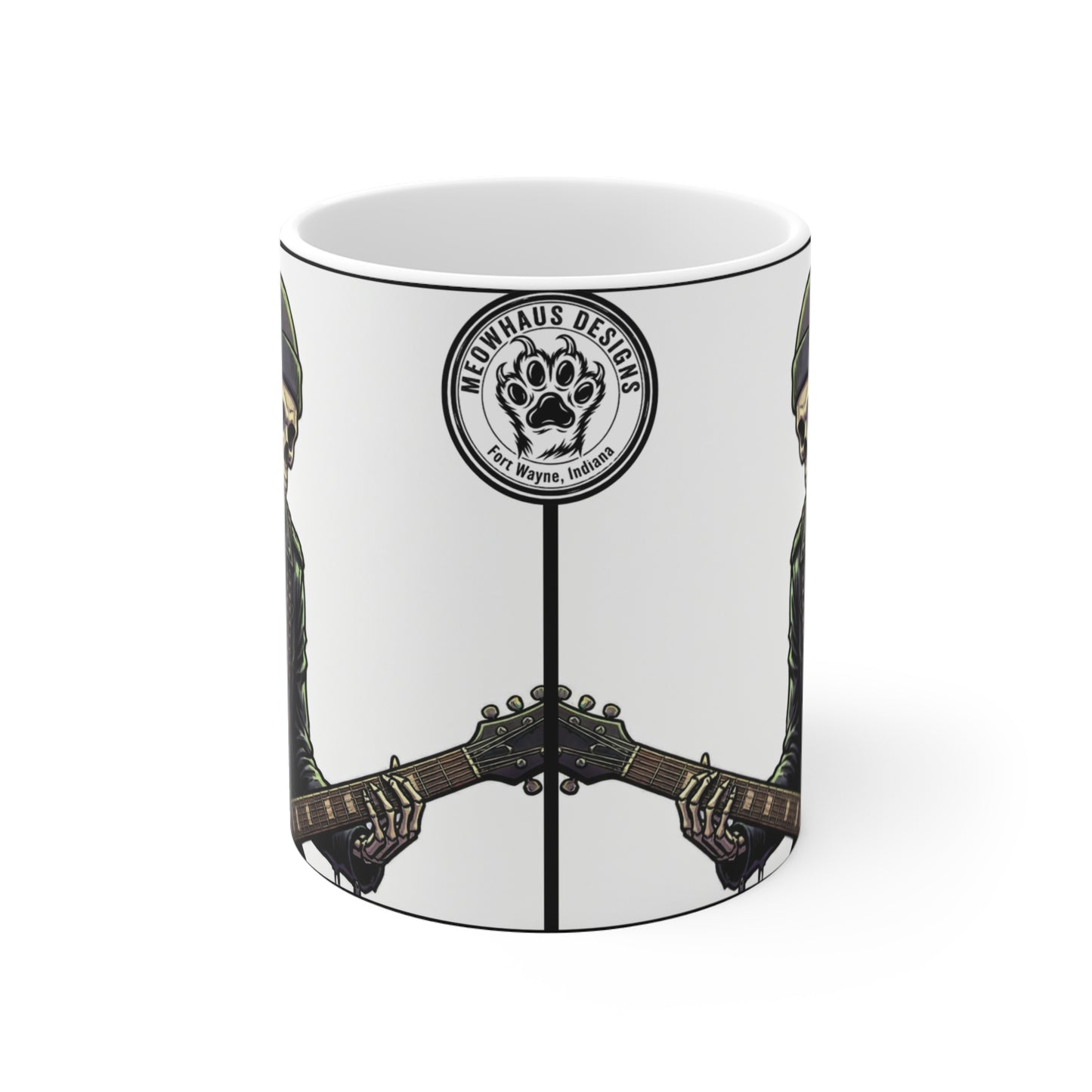 Bonesy - 11oz Mug Ambi Handle - Skeleton Guitarist Mug — Rock Music Skull Coffee Cup (11 oz)
