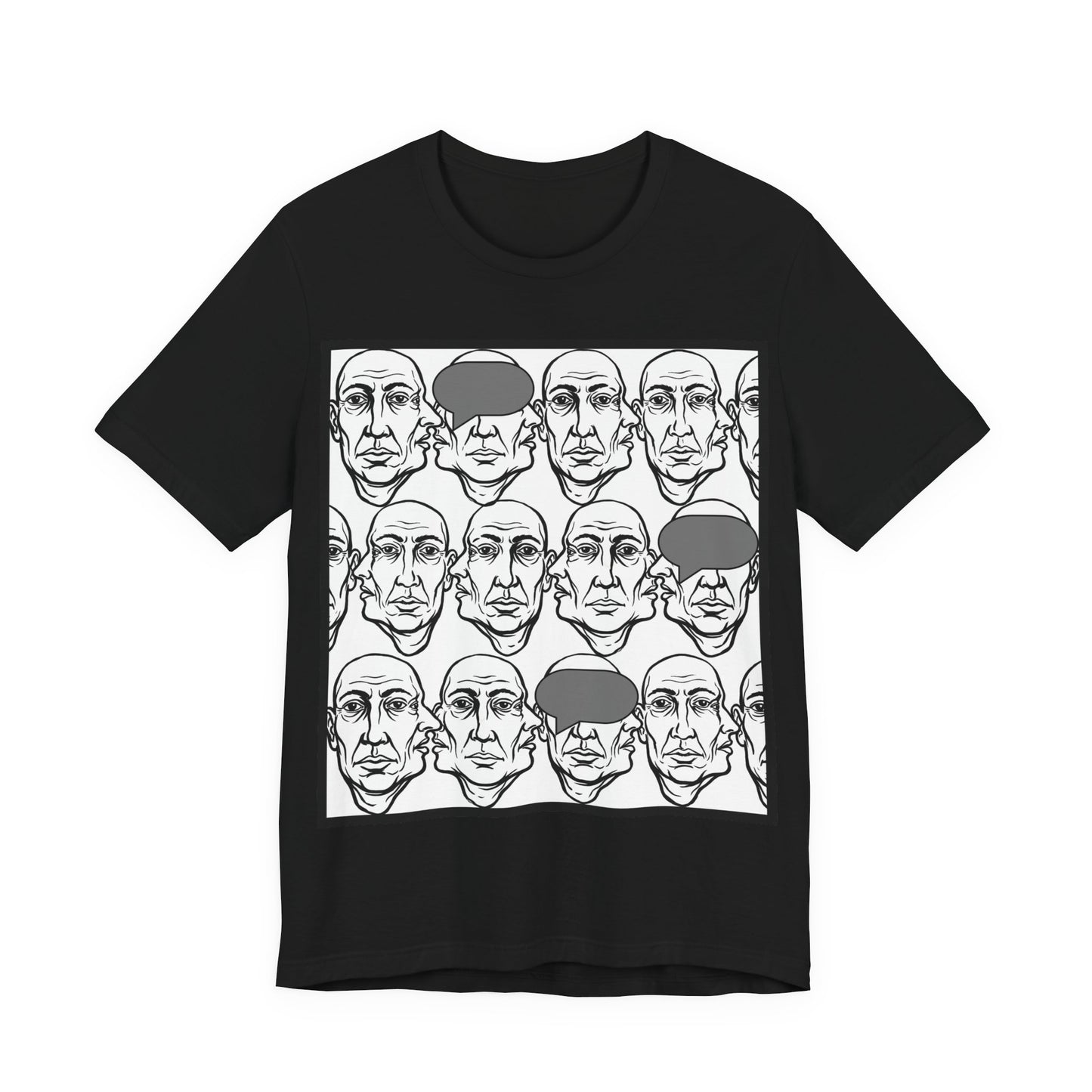 HotGossip - BlindedByGossip - Abstract Faces Pattern T-Shirt — Monochrome Repeating Portrait Graphic Tee