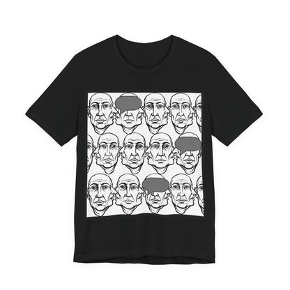 HotGossip - BlindedByGossip - Abstract Faces Pattern T-Shirt — Monochrome Repeating Portrait Graphic Tee